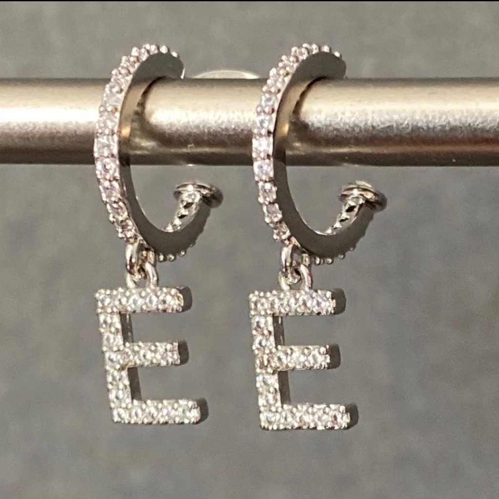 Huggie Stud Initial Earrings - E